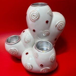 Heart 3 Candlestick Holder Ceramic White
